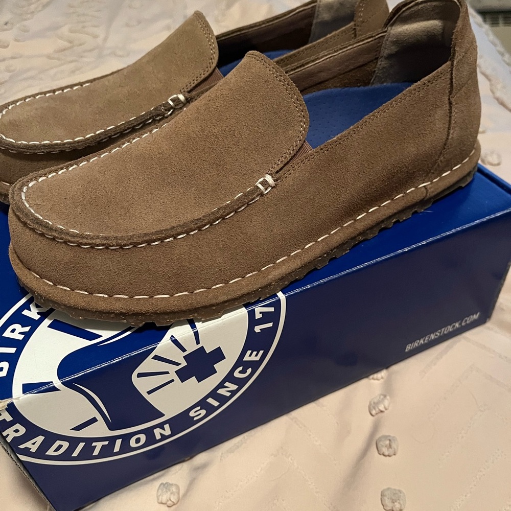 Birkenstock Utti Gray Taupe Suede Slip-Ons